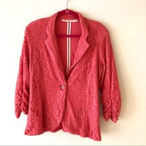 Peach Lace 3/4 sleeve cardigan.